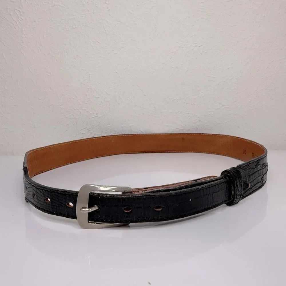 Tony Lama Black Lizard Embossed Leather Western Belt Men’s 30 VGUC